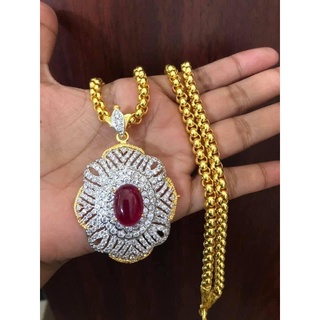 พร้อมส่ง จี้เพชรพลอยแดงเข้า ตัวเรือนไมครอน พร้อมสร้อยคอ 3 บาท