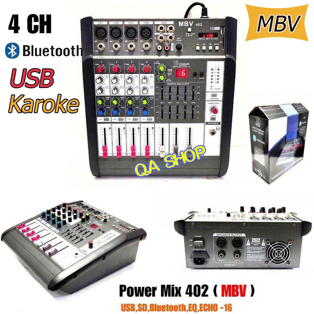 เพาเวอร์มิกเซอร์แอมป์ Power mixer เครื่องขยายเสียง MBV-402 USB ( 4 channel )