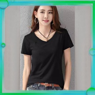 เสื้อยืด สีดำ คอวี ผู้หญิง ผู้ชาย เสื้อยืดค้อตต้อน100% ตราห่านคู่ รุ่นeasy comfort นิ่มเนื้อดี ใส่สบาย ไม่ร้อน สีไม่ตก ค