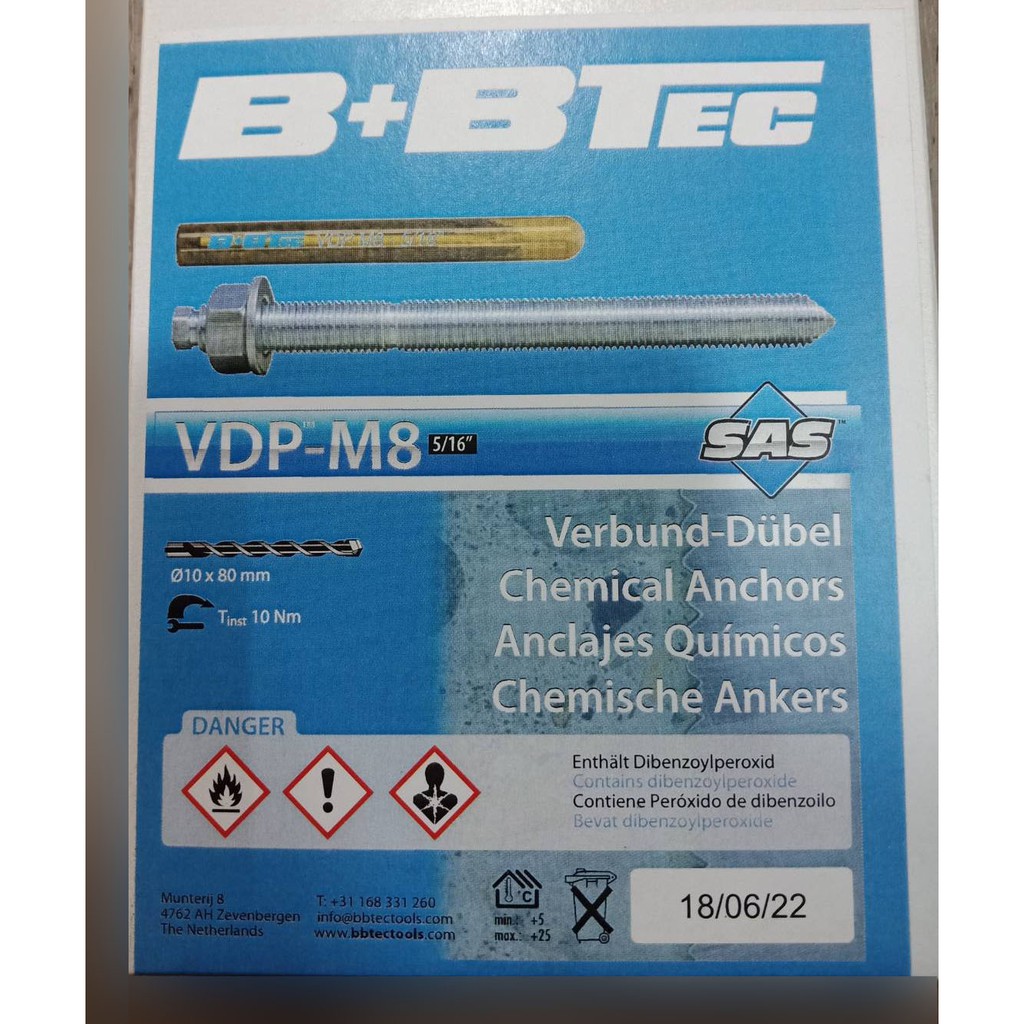 พุกเคมีหลอดแก้วFASTENIC B+BTec VDP-M8 5/16"มี10แท่ง/กล่อง | Shopee Thailand