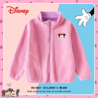 Disney เสื้อแจ็กเก็ต ผ้าฟลีซ แบบหนา ให้ความอบอุ่น ลายดิสนีย์ดิสนีย์ สไตล์ตะวันตก สําหรับเด็กผู้หญิง