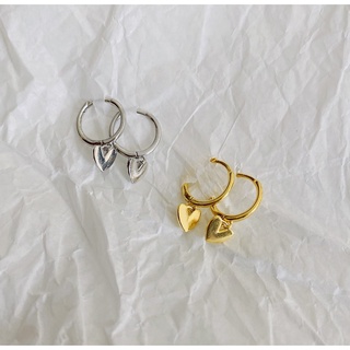 223_goodgift_station -peach heart silver earrings ต่างหูเงินแท้ s925 ห่วงกลมล็อคห้วยรูปหัวใจ