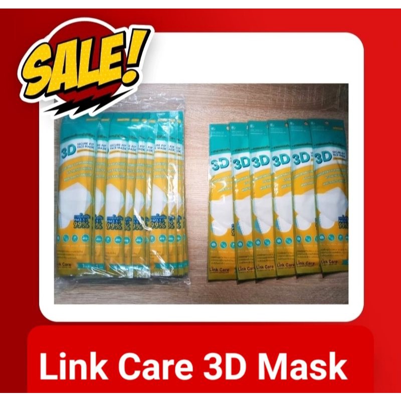 link care 3D mask หน้ากากอนามัยป้องกันPM2.5 99% กันเชื้อโรค,เชื้อไวรัส กระชับหน้าใส่สบาย 20ชิ้น/แพ็ค