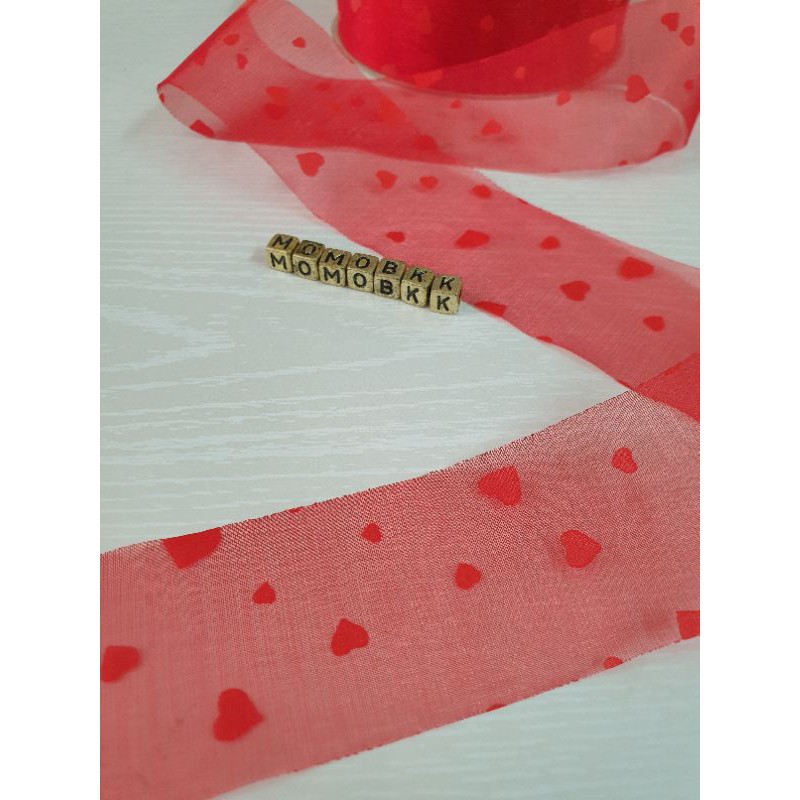 มี3ลาย ริบบิ้นผ้า ขนาด กว้าง 3-4 ราคาต่อเมตร สีแดง ลายหัวใจ - รูปที่ 2