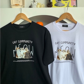 2023 MOST เสื้อยืด Oversize ลาย Cats Community ผ้าหนา สกรีนคุณภาพ OVS ZO