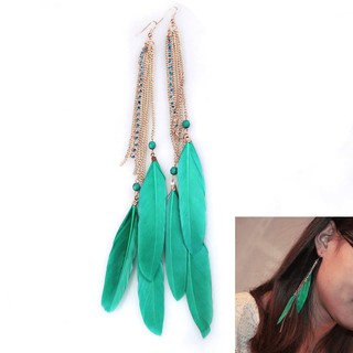 Woman Gold Tone Chain Crystal Feather ต่างหู ส่วนลด100 บาท โค้ด