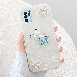 เคส ออปโป้ OPPO Reno6 Pro 5G A16 A54 A15S A15 A94 A74 5G คริสตัลผีเสื้อตกแต่ง ลายเปลือกเงาสวยงาม เคสโทรศัพท์ OPPO A54 A74 4G Cover Case