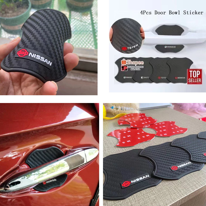 สติกเกอร์ยางคาร์บอนไฟเบอร์ สําหรับติดมือจับประตูรถยนต์ Toyota Honda Nissan จํานวน 4 ชิ้น