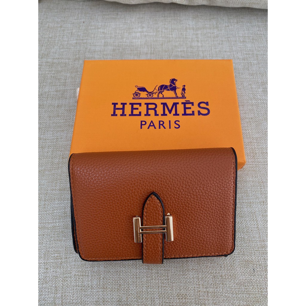 กระเป๋าสตางค์ สีดำ น้ำตาล สไตล์ Hermes รุ่น ส30 พร้อมกล่องส้ม กระเป๋าสตางค์ใบสั้น