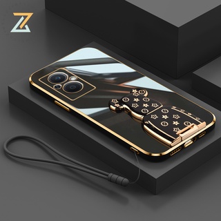 Zymello เคส Vivo Y21 V23 5G V23E 5G Y12S Y15S Y20 Y15A Y33S Y21S V21 5G Y21A Y21T Y17 Y12A Y11 Y12 Y15 Y91C Y1S ขาตั้งหมี 6D ชุบไฟฟ้าหรูหราซิลิโคนเคสโทรศัพท์ (พร้อมสายคล้อง)