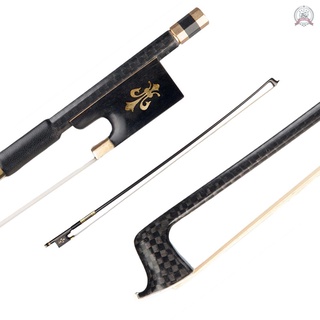 4/4 Violin Fiddle Bow Carbon Fiber Round Stick Ebony Frog Horsetail Hair Well Balanced