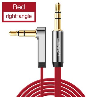 Ugreen สายแดง [AV119,Red,flat,right angle] AUX audio cable 90 degree right angle flat jack 3.5 mm