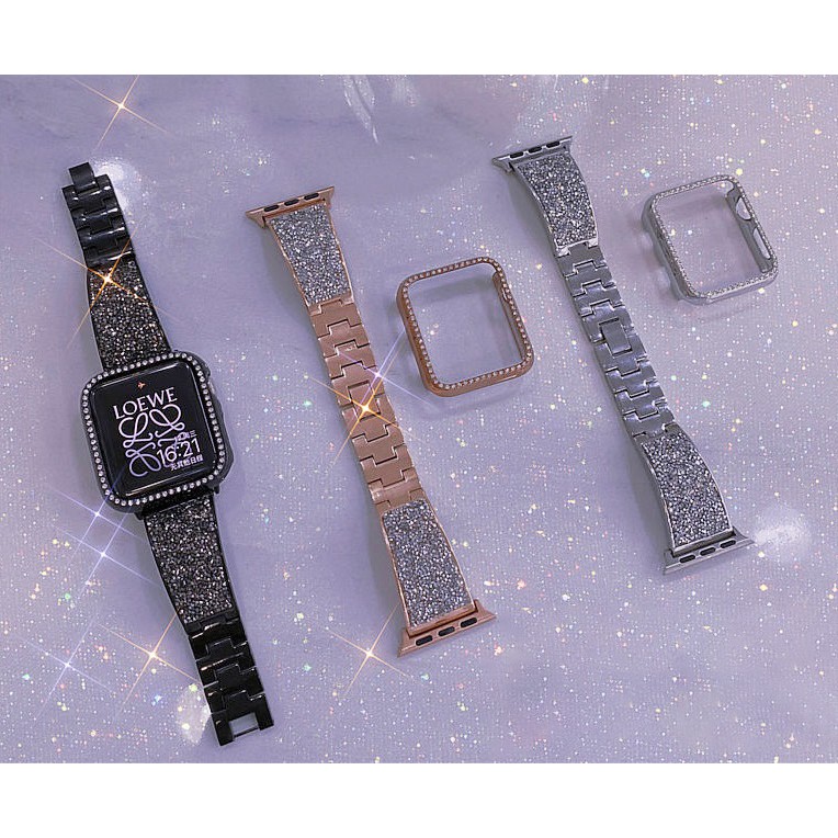 Luxury สายนาฬิกา + เคส Apple Watch Straps เหล็กกล้าไร้สนิม เพชรพลอย สาย Applewatch Series 6 5 4 3 2 1, Apple Watch SE สายนาฬิกาข้อมือ for apple watch iWatch Series5,Series4 ,Series3 Watch band เคส apple watch iwatch size 38mm 40mm 42mm 44mm
