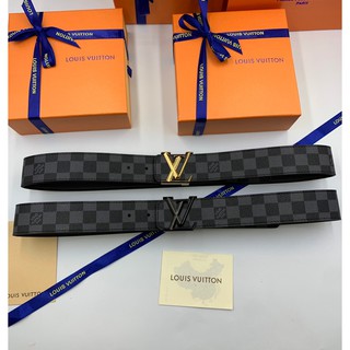 เข็มขัดหนัง louis vuitton มาใหม่ สายหนังลายตารางสีดำ พร้อมกล่อง