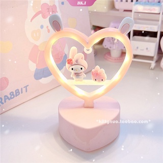 SANRIO โคมไฟตั้งโต๊ะ รูปหัวใจ Mymelody Kuromi ขนาดเล็ก ของเล่นสําหรับนักเรียน