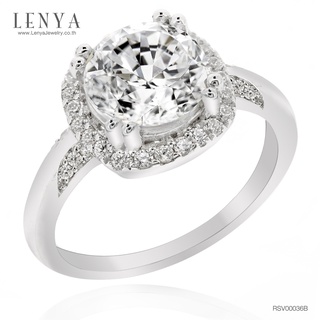 Lenya Jewelry  แหวนเพชร DiamondLike ขนาด 2 กะรัต หัวแหวนล้อมด้วยเพชรอีกชั้น  ตัวเรือนเงินแท้ชุบทองคำขาว