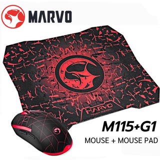 MOUSE + MOUSE PAD MARVO M115+G1 เมาส์มีไฟ 7 สี สีสันสวยงามมาพร้อมแผ่นรองเมาส์.