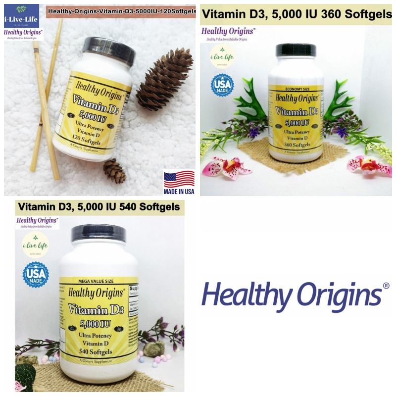 Healthy Origins - Vitamin D3 5,000 IU 120, 360 or 540 Softgels วิตามินดี 3 วิตามินดีสาม D-3