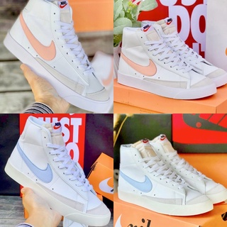 ∏✑◐NIKE BLAZER MID 77 UNISEX SHOES SNEAKER HIGHCUT สี ATOMIC PINK และ CELESTINE BLUE ในไลฟ์สไตล์แฟชั่นการเดินแบบสบายๆ