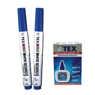 TEX 990 ปากกาไวท์บอร์ด แพ็ค 2 ด้าม คู่หมึกเติม 1 กล่อง (สีน้ำเงิน)