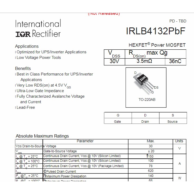 92％以上節約 個 IRLB8721PBF TO-220 TO-220AB MOSFET 30V 62AパワーNチャネルトランジスタマーキング  IRLB