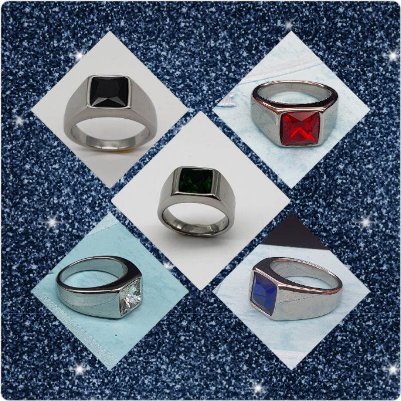 Cincin Keluli Lelaki Batu Permata Cubic Zirconia 316 สแตนเลส Cubic Zirconia หินแหวนผู้ชาย