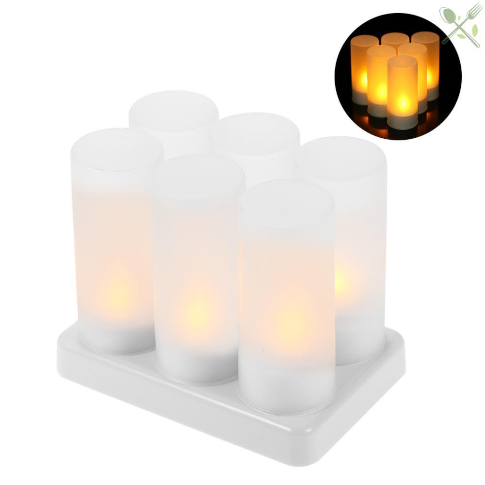 【Newest】MS 6pcs/set Rechargeable LED Flickering Flameless Candles Tealight Candles Lights with Frosted Cups Charging Bas