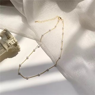 necklace สร้อยคอสีทองจี้มุกขาวเม็ดเล็ก พร้อมส่ง