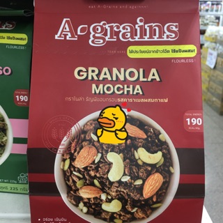 granola ยี่ห้อ A Grain รส มอคค่า,คุกกี้แอนด์ครีม,ซินนามอน,ทุเรียน