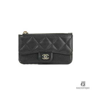 NEW CHANEL CARD HOLDER WITH ZIP MEDIUM BLACK CAVIAR GHW