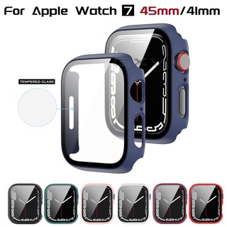 เคสกระจกนิรภัยกันรอยหน้าจอสําหรับ Apple Watch Series 7 + เคส Iwatch 45 มม. 41 มม.