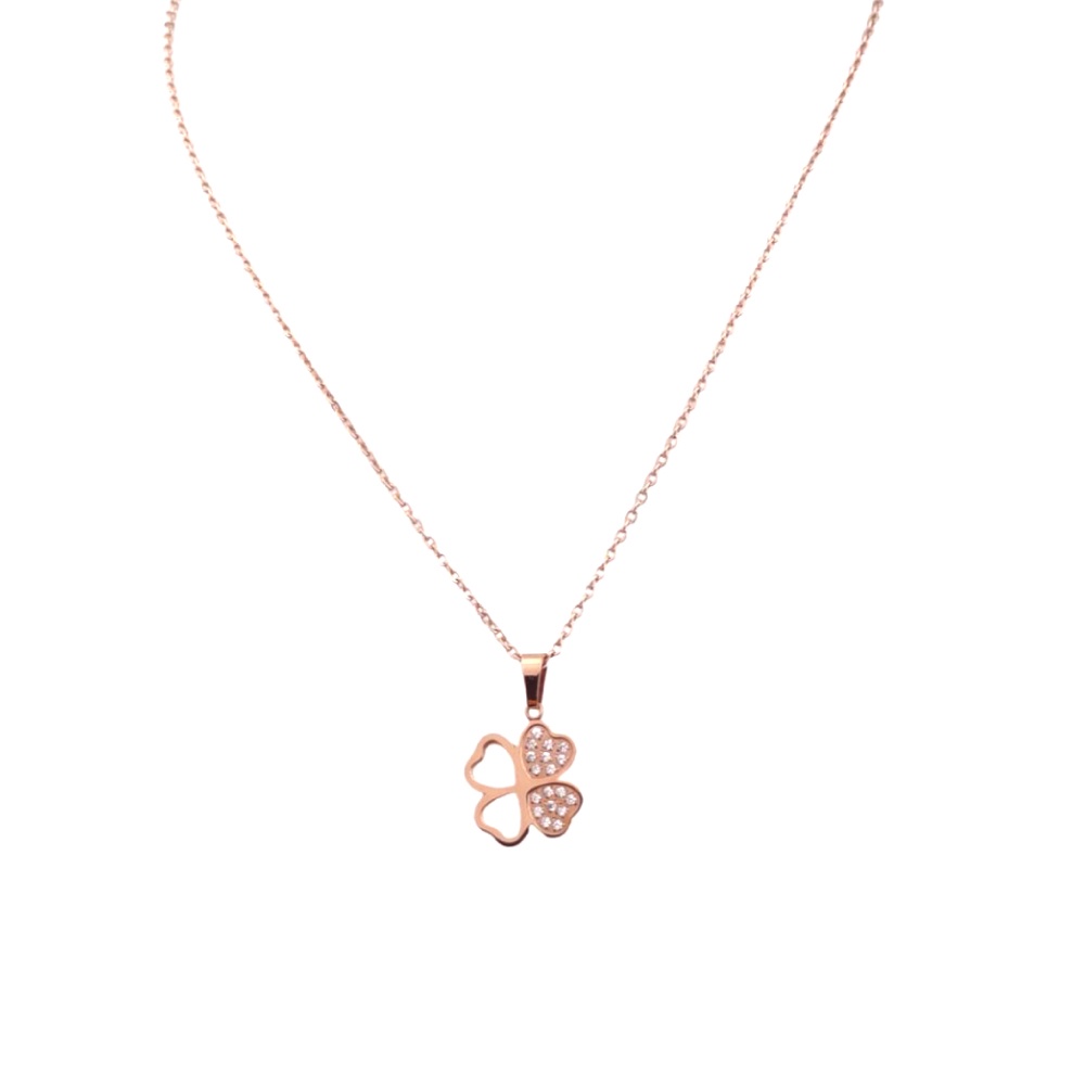 LAROV สร้อยคอ รุ่น NR67-02 สีพิ้งค์โกลด์ สแตนเลสแท้ ประดับเพชรCZ