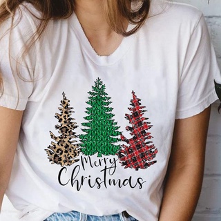 Merry Christmas Women T-shirts Christmas Casual Fashion Cartoon Stylish Print Female Christmas Tree Letter Pattern 471