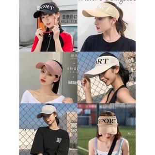 [พร้อมส่ง] หมวกครึ่งหัว visor สไตล์เกาหลี ปักลาย Sport ผ้ายึด