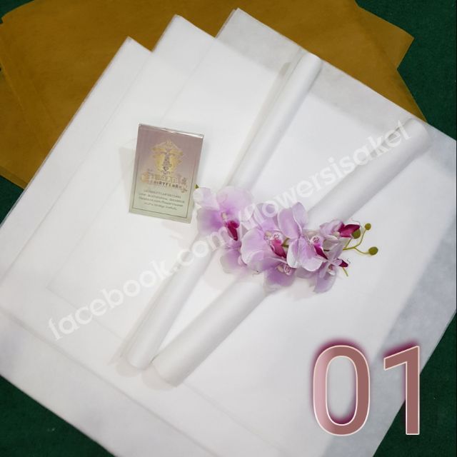 กระดาษสาเกาหลี สีขาว กระดาษสาเนื้อดี สำหรับ ห่อของขวัญ ช่อดอกไม้ งานฝีมือ DIY ต่า่งๆ ขนาด 50*50 cm แพ็คละ 3 แผ่น