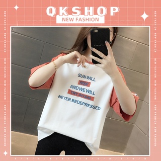 QKshop 🦋💫คิ้วท์เกินต้านสาวๆต้องอยากได้เสื้อยืดคอกลมแขนเสื้อสีสันสดใสน่ารักมาก ดีเทลจัดหนักจัดเต็มจะช้าอยู่ทำไม ไปจัดกันเ