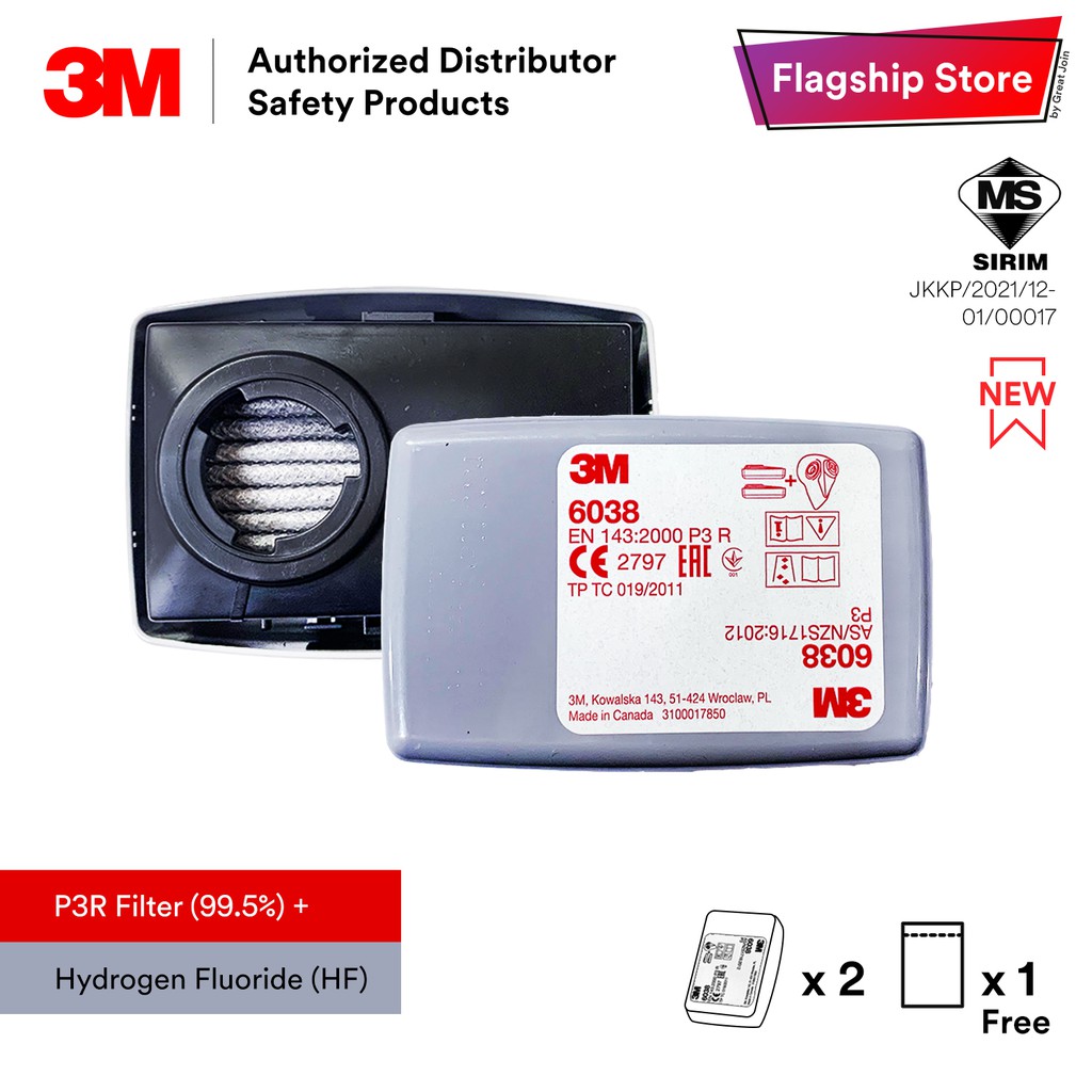3M 6038 P3R & 7093C P100 ตลับฟลูออไรด์ไฮโดรเจน/ใช้กับ 3M 6000/6500QL/7000 Series เครื่องช่วยหายใจ [1