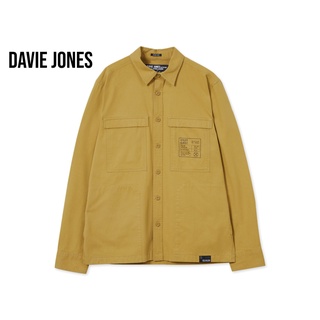 DAVIE JONES เสื้อเชิ้ต ผู้ชาย แขนยาว สีน้ำตาล ทรง Relaxed Fit Long Sleeve Shirt in brown SH0104BR