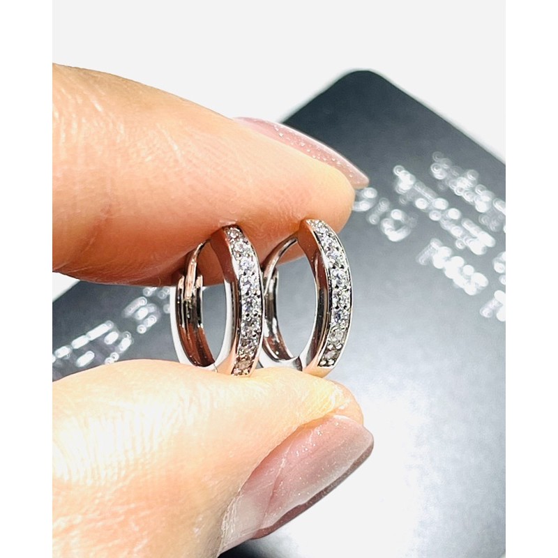 ราคา1คู่ ต่างหูห่วงฝังเพชรCubic Zirconiaหุ้มทองคำขาวไม่ลอกไม่ดำงานเกรดเกาหลีเงาสวยวิ้งๆ