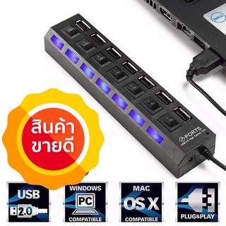 USB 2.0 แบบมี switch 7 ช่อง 7 Port High Speed USB 2.0 Hub (สีดำ) 5V Adapter