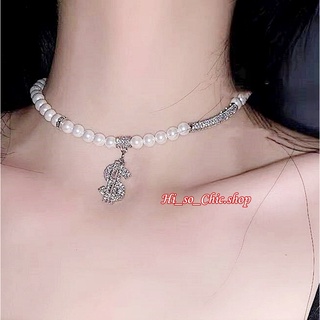 สร้อยคอมุก สร้อยคอลูกปัดมุก จี้รูปดอล์ล่าร์ ใส่ออกงานได้ค่ะ
