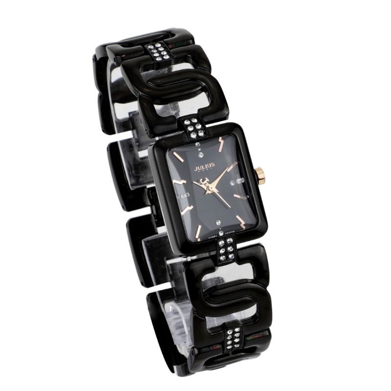 JULIUS นาฬิกาข้อมือผู้หญิง รุ่น JA-650G หน้าปัดสีเหลี่ยมสายโซ่สีดำ แบรนด์เกาหลีแท้ 100%

