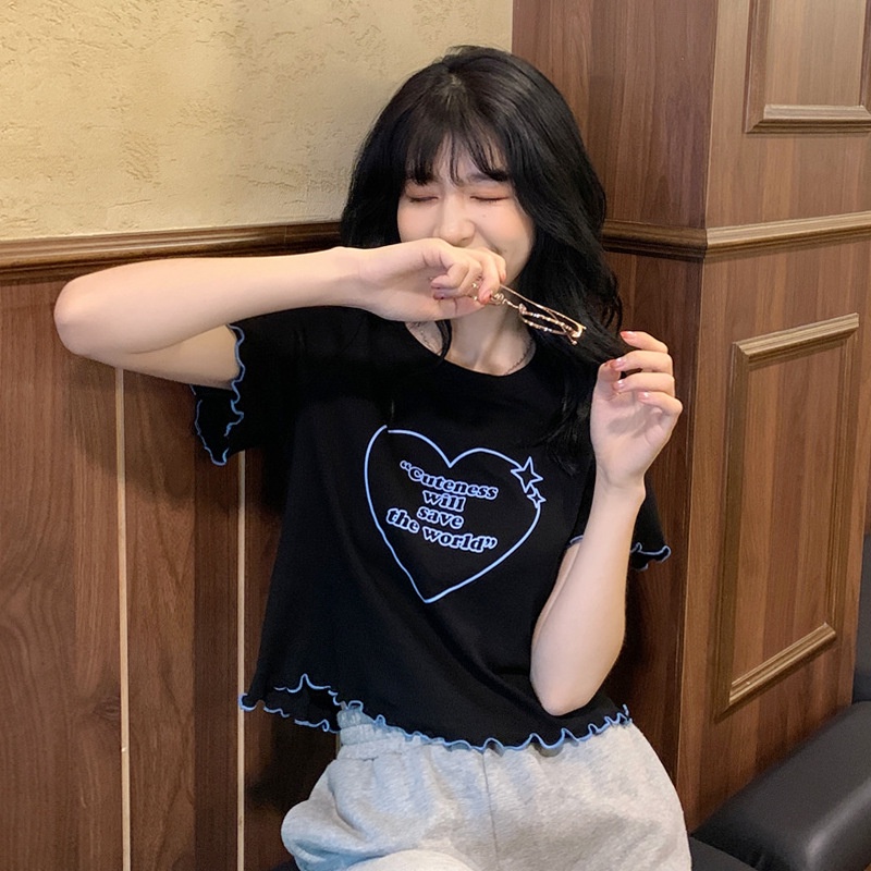 【WJZ】เสื้อยืดแขนสั้นผู้หญิงพิมพ์การ์ตูนแฟชั่นสไตล์เกาหลี【6699】