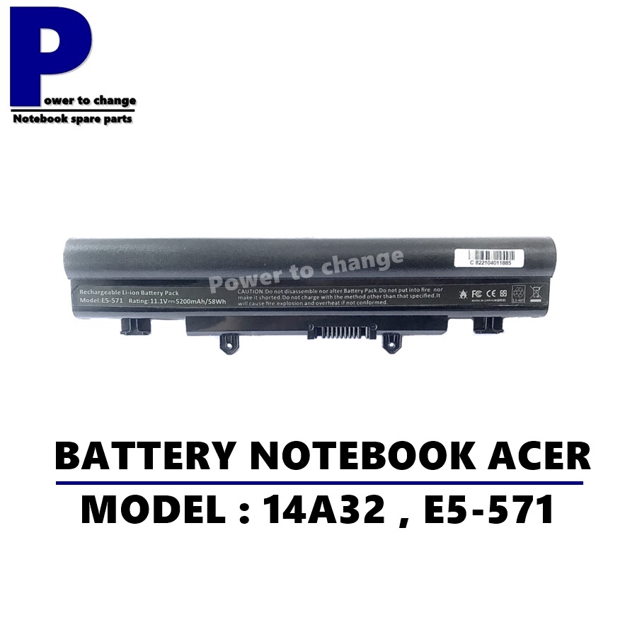 BATTERY NOTEBOOK ACER 14A32 , E5-571 , E5-411 รุ่นเพิ่มเซลล์ตัวหนาตูดแบตนูน / แบตเตอรี่โน๊ตบุ๊ค เอเซ