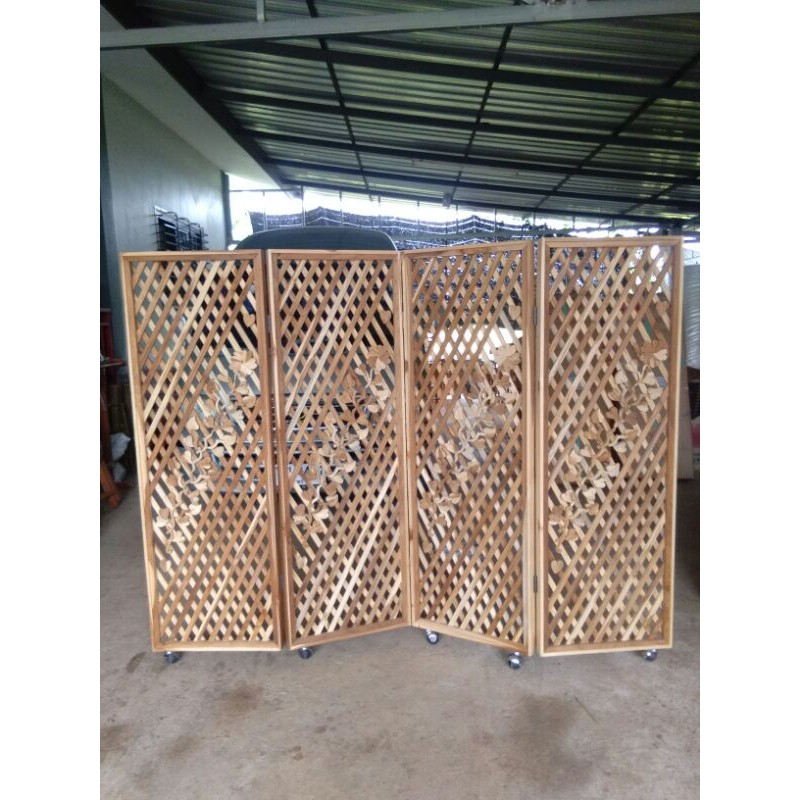 ฉากกั้นไม้สัก4บานพับยาว2เมตรสูง1.50เมตรค่าจัดส่งต่อชุดละ(โปรฟรีล้อ5ล้อ)