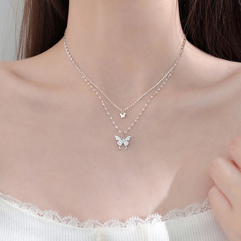 สร้อย Fashion Silver Butterfly Necklace for Women 2021 New Light Luxury Design Clavicle Chain Jewelry Accessories