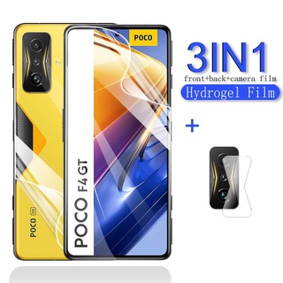 3in1 ฟิล์มไฮโดรเจล หน้า หลัง สําหรับ Xiaomi Poco F4 GT M4 M3 X4 X3 Pro NFC Pocophone Mi 5G 4G กระจกกันรอยหน้าจอ ฟิล์มไฮดรอลิก นิ่ม เลนส์ กระจกนิรภัย