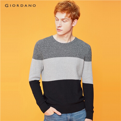 GIORDANO MEN Contrast crewneck long-sleeve knitted sweater 90059881