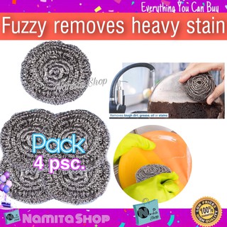 Fuzzy removes heavy stains ฝอย ฝอยขัด ฝอยขัดหม้อ ขจัดคราบหนัก แพ็ค 4 ชิ้น