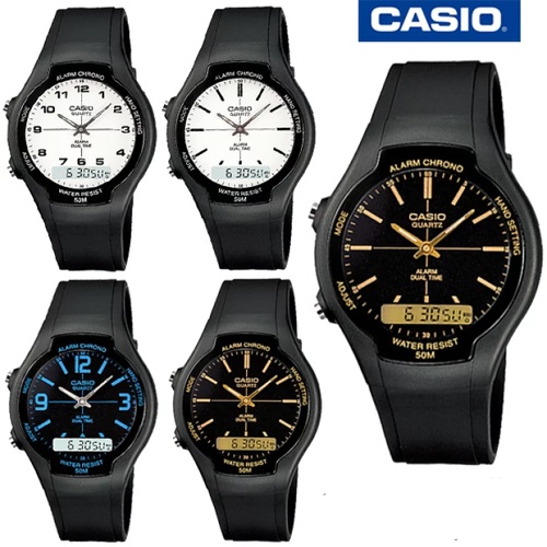 Casio นาฬิกาข้อมูลผู้ชาย สีดำ สายเรซิ่น รุ่น AW-90H,AW-90H-2B,AW-90H-7B,AW-90H-7E,AW-90H-9E